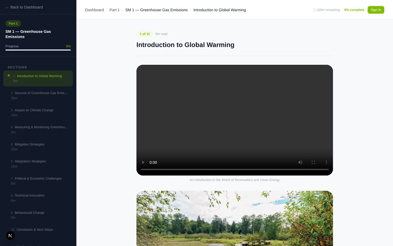 Module viewer — sectioned content with reading progress