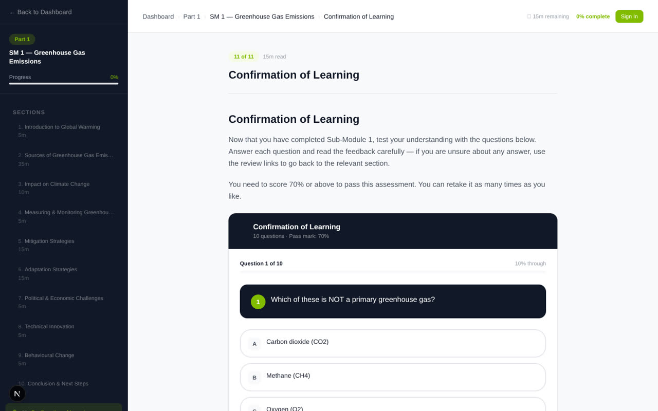 Confirmation of Learning — scored assessment with feedback
